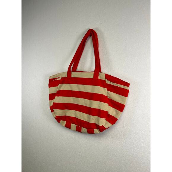 Old Navy Red Beige Striped Beach Tote Bag - Picture 2 of 8